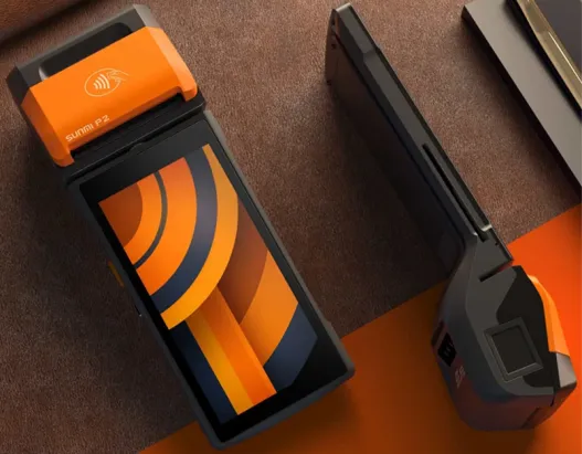 A product image of the sleek and modern Sunmi P2 mobile point-of-sale terminal.