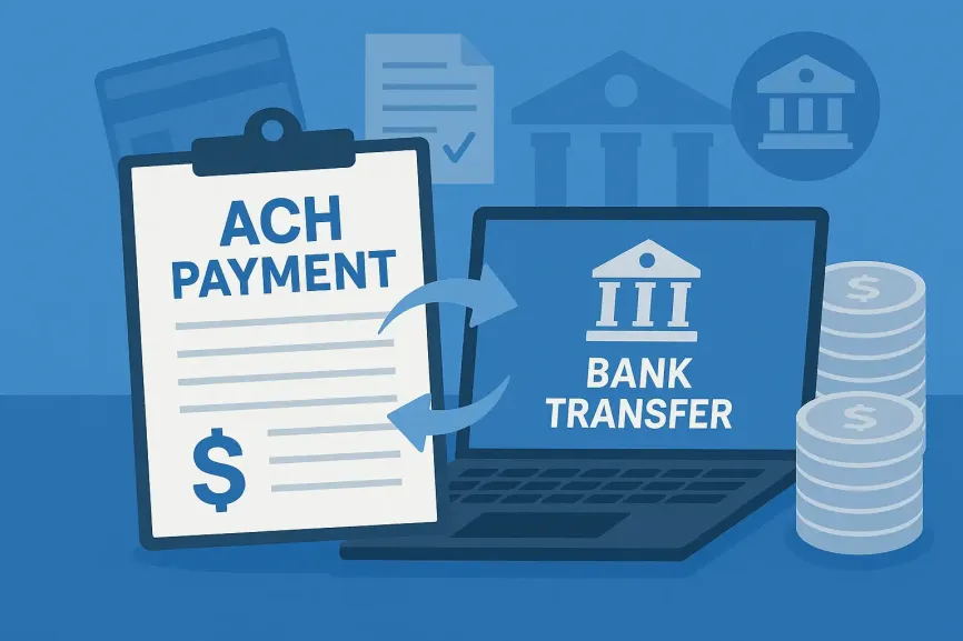 Infographic explains ACH payments are a direct bank transfer solution for businesses.