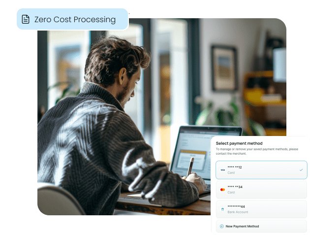 An online payment using Zero Cost Processing's dual pricing, surcharge & cash discount models.